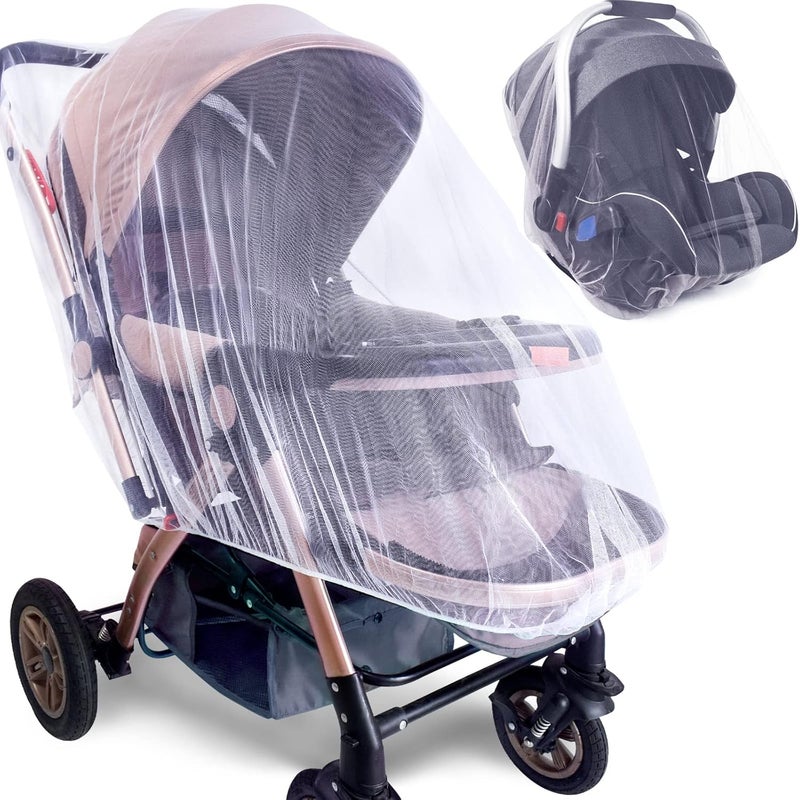 Sysmie Durable Baby Stroller Mosquito Net (2 Pack) - Universal Elastic Edge Mesh Cover for Bassinets, Cradles, Playards, Car Seats & Mini Cribs | Breathable Travel Essential Newborn Protection (White) - Image 1